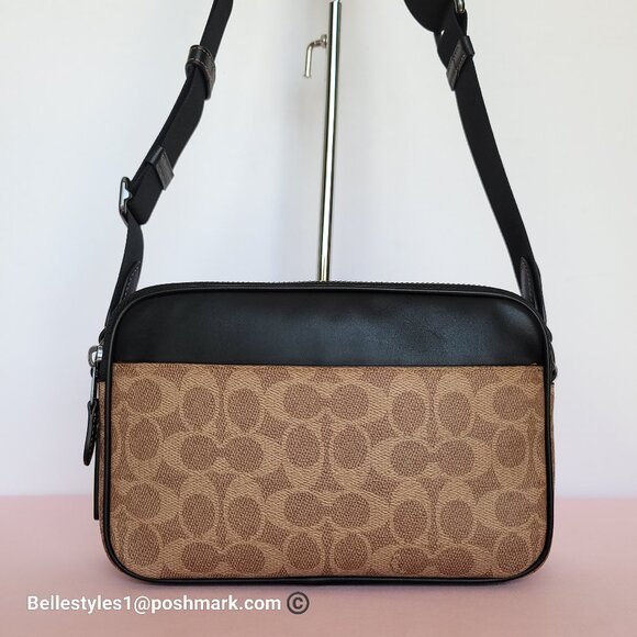 COACH Unisex Graham Signature Canvas & Leather Crossbody Bag -Tan/Black color🎈⭐ - Picture 7 of 16